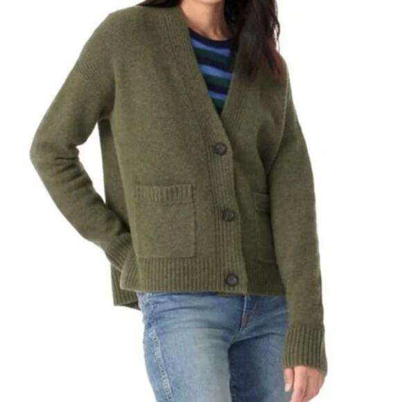 J Crew Size S Cropped Cardigan Sweater Supersoft Yarn Army Green Wool Alpaca - Picture 1 of 5